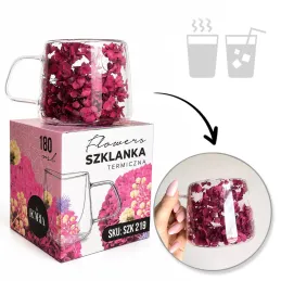 Termo skodelica za pijačo s cvetlicami FLOWER GLASS 180 ml / Rdeča