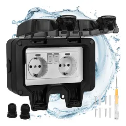 Zunanja električna vtičnica GARDENIA SCHUKO 2x230V / Črna mat