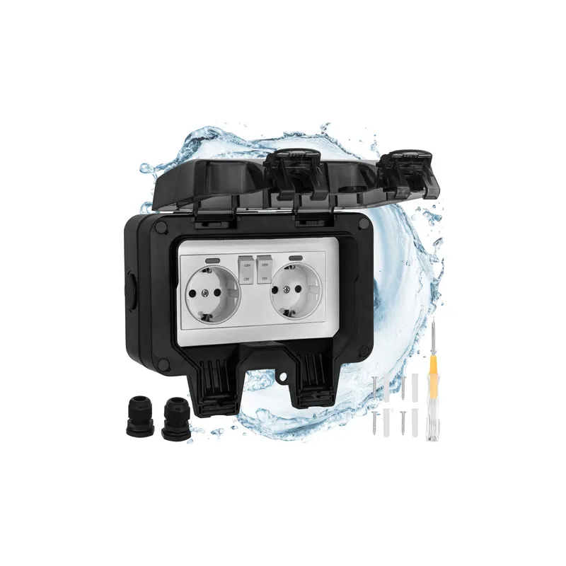 Zunanja električna vtičnica GARDENIA SCHUKO 2x230V / Črna mat