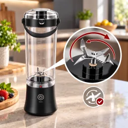 USB električni mešalnik ARIANO za smoothieje in koktajle 600 ml / Črn
