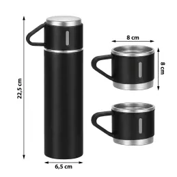 Dizajnerska termovka s 3 kozarci 400 ml / Črna mat