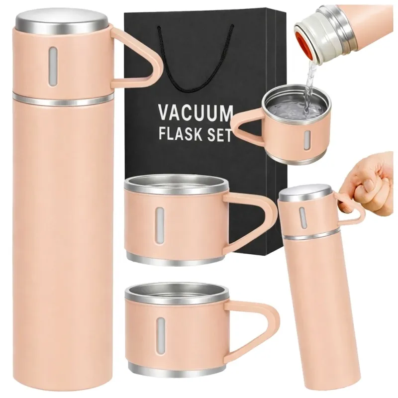 Dizajnerska termovka s 3 kozarci 400 ml / Roza