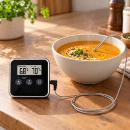LCD termometer za živila s sondo in magnetom / Črn