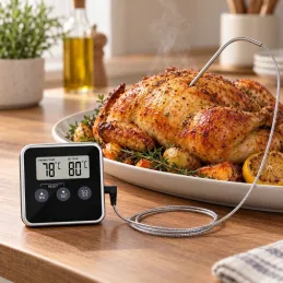 LCD termometer za živila s sondo in magnetom / Črn