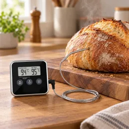 LCD termometer za živila s sondo in magnetom / Črn