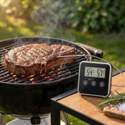 LCD termometer za živila s sondo in magnetom / Črn