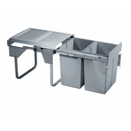 Izvlečni koš za odpadke 450 mm – 2 × 20 l z nosilci za vrata / siv