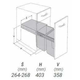 Izvlečni koš za odpadke 300 mm – 2 × 11 L z nosilci za vratca / siv