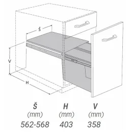 Izvlečni koš za odpadke 600 mm – 2 × 27 L z nosilci za vrata / Siv