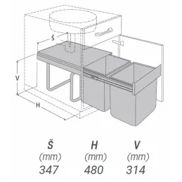 Izvlečni koš za odpadke 400 mm – 2 × 15 l / siv