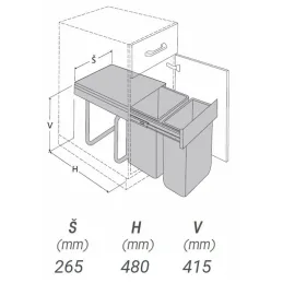 Izvlečni koš za odpadke 300 mm – 1 × 20 L + 1 × 10 L / siv
