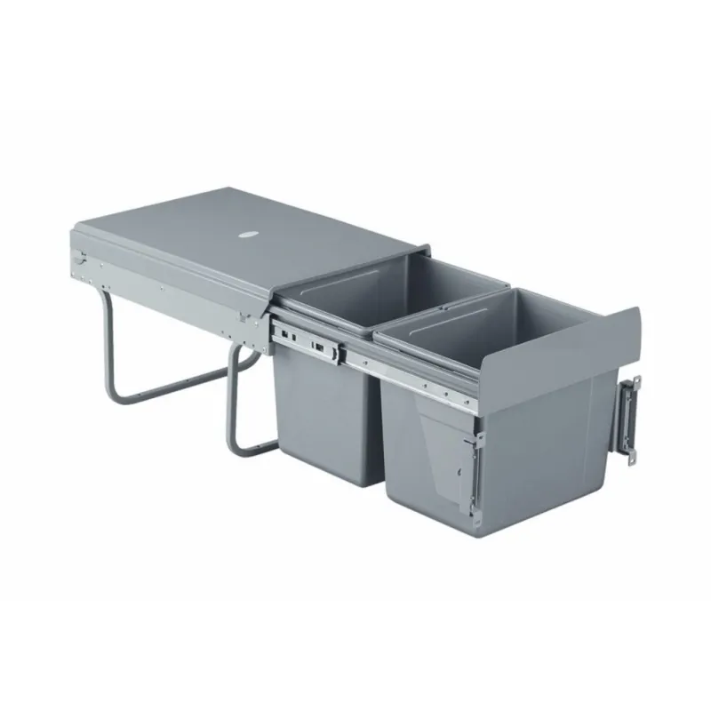 Izvlečni koš za odpadke 400 mm – 2 × 15 l z nosilci za vrata / Siv