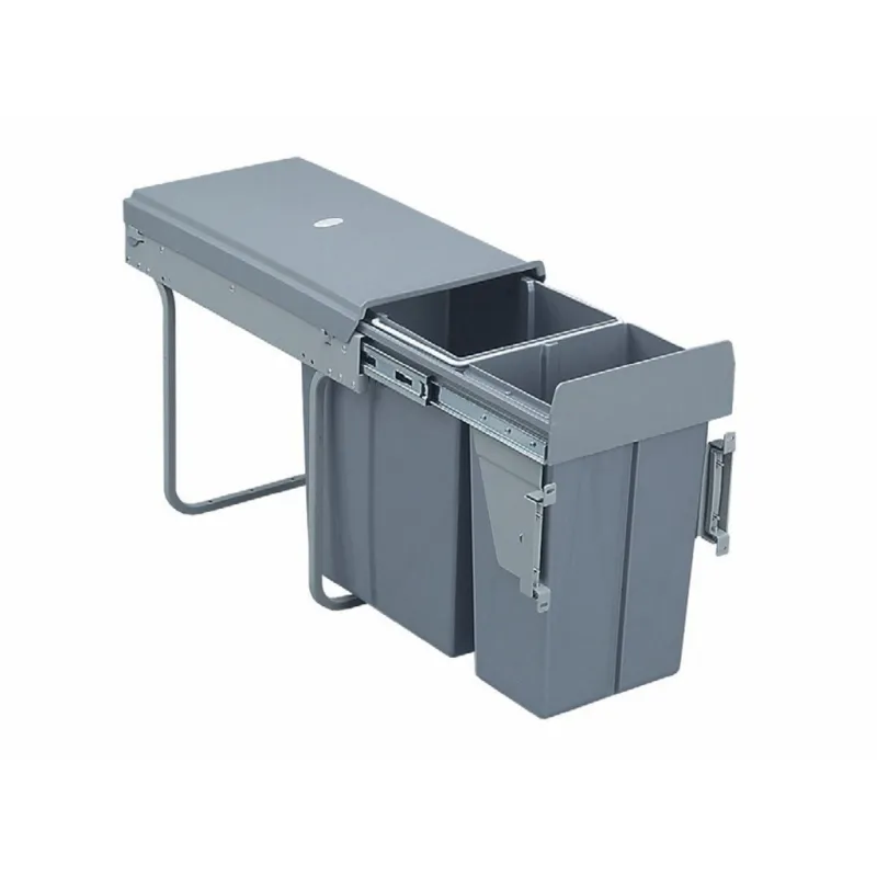 Izvlečni koš za smeti 300 mm – 1 × 20 L + 1 × 10 L z nosilci vrat / siv