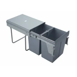 Izvlečni koš za odpadke 400 mm – 2 × 20 L z nosilci za vrata / siv