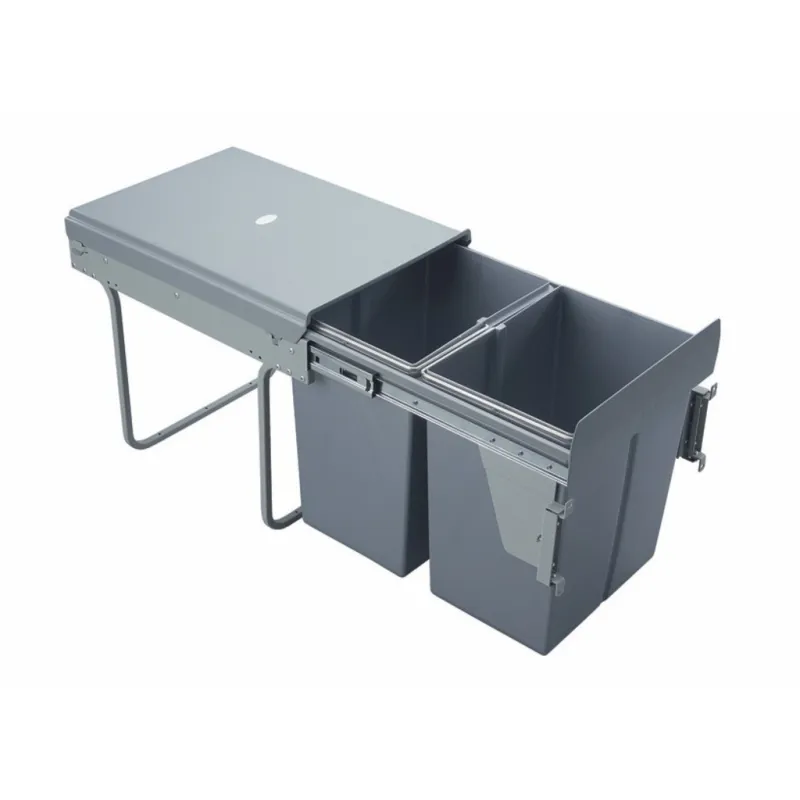 Izvlečni koš za odpadke 400 mm – 2 × 20 L z nosilci za vrata / siv