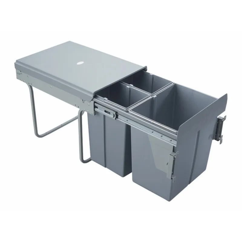 Izvlečni koš za odpadke 400 mm – 2 × 10 l + 1 × 20 l z nosilci za vrata / siv