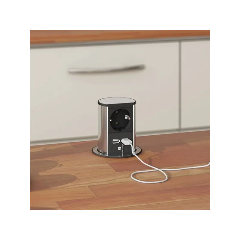 Izvlečna električna vtičnica Elevator USB iz nerjavnega jekla