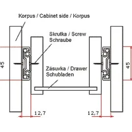 Kroglični vodili z 45 mm izvlekom in samozapiranjem