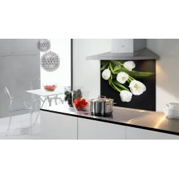 Steklena zaščitna plošča za kuhalno ploščo 600 mm / Beli tulipani