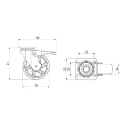 Pohištveno kolesce TENTE z zavoro 100 mm / Modra