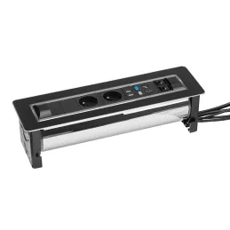 Izvlečna električna vtičnica VERSATURN 3.0 – 2x230V + USB + HDMI / Črno steklo