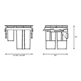 Izvlečni koš za odpadke STAR 600 mm – 2 × 29 l + 2 × 8 l z nosilci vrat / antracitna barva