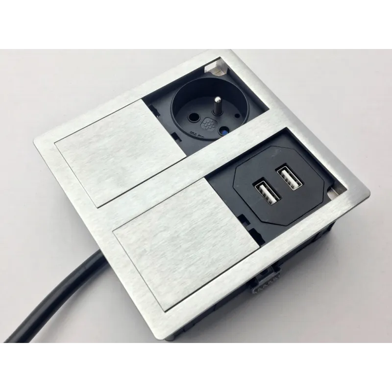 Električna vtičnica VersaHit 1 x 230 V + 1 x USB FRENCH / nerjavno jeklo
